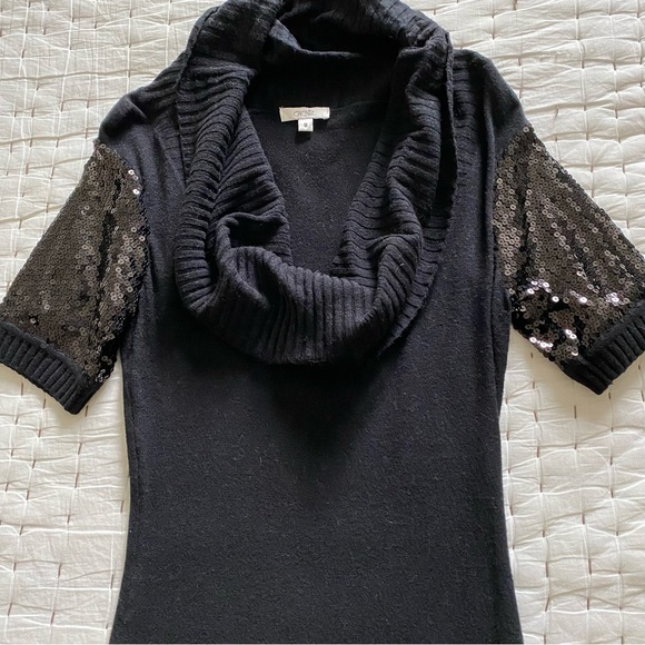 CACHE Black Cowl-Neck Sweater with Sequin Sleeves Size S - Picture 4 of 8